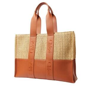 $2090 NEW CHLOE WOODY LARGE RAFFIA LEATHER SUMMER TOTE BAG PURSE NWT